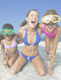 Top Download Stock Image: Two Girls With a Young Woman Playing on the Beach